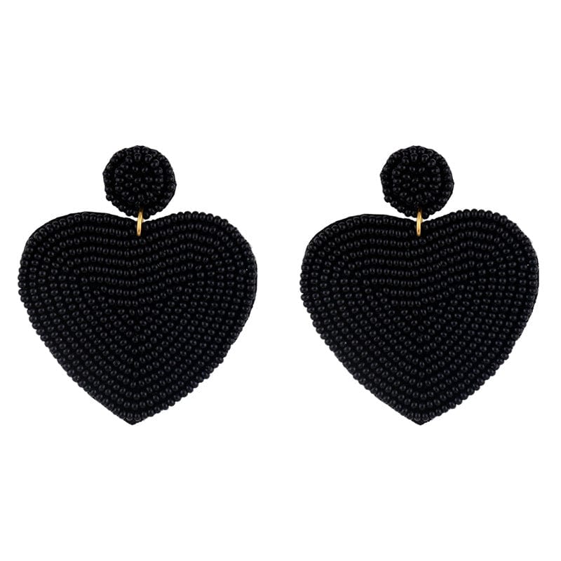 Black Heart Beaded Earrings