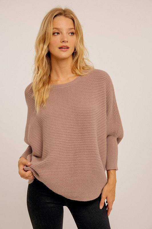 Boat Neck Ribbed Sweater