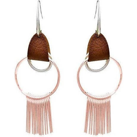 Artisan Dream Catcher Rose Gold Earrings with Leather
