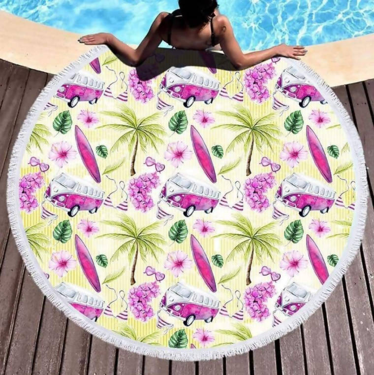 Pink Tropical Round Beach Towel