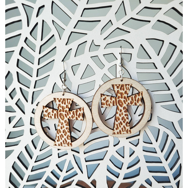 Leopard Print Cross Earrings