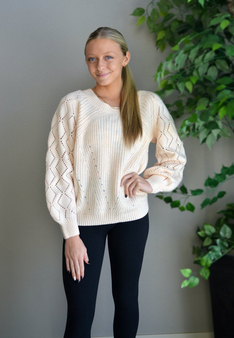 Second Glance Cable Knit Beige Sweater  