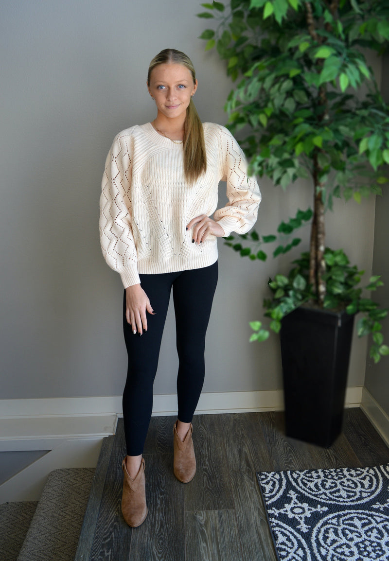 Second Glance Cable Knit Beige Sweater  