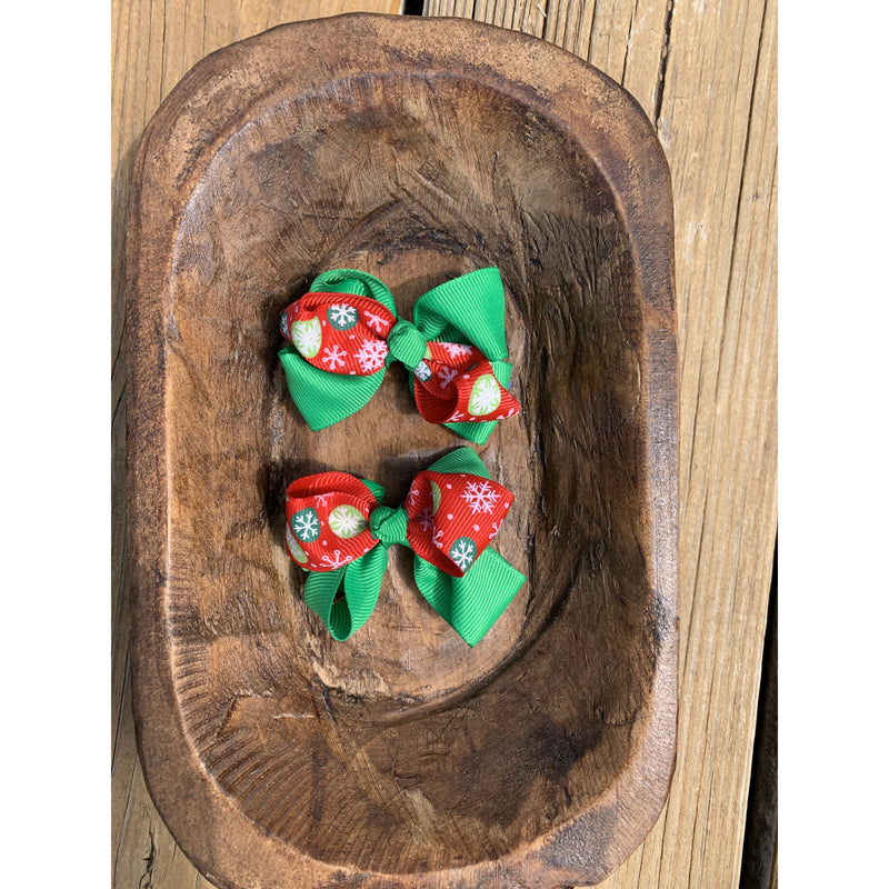 Christmas Print Pigtail Bows