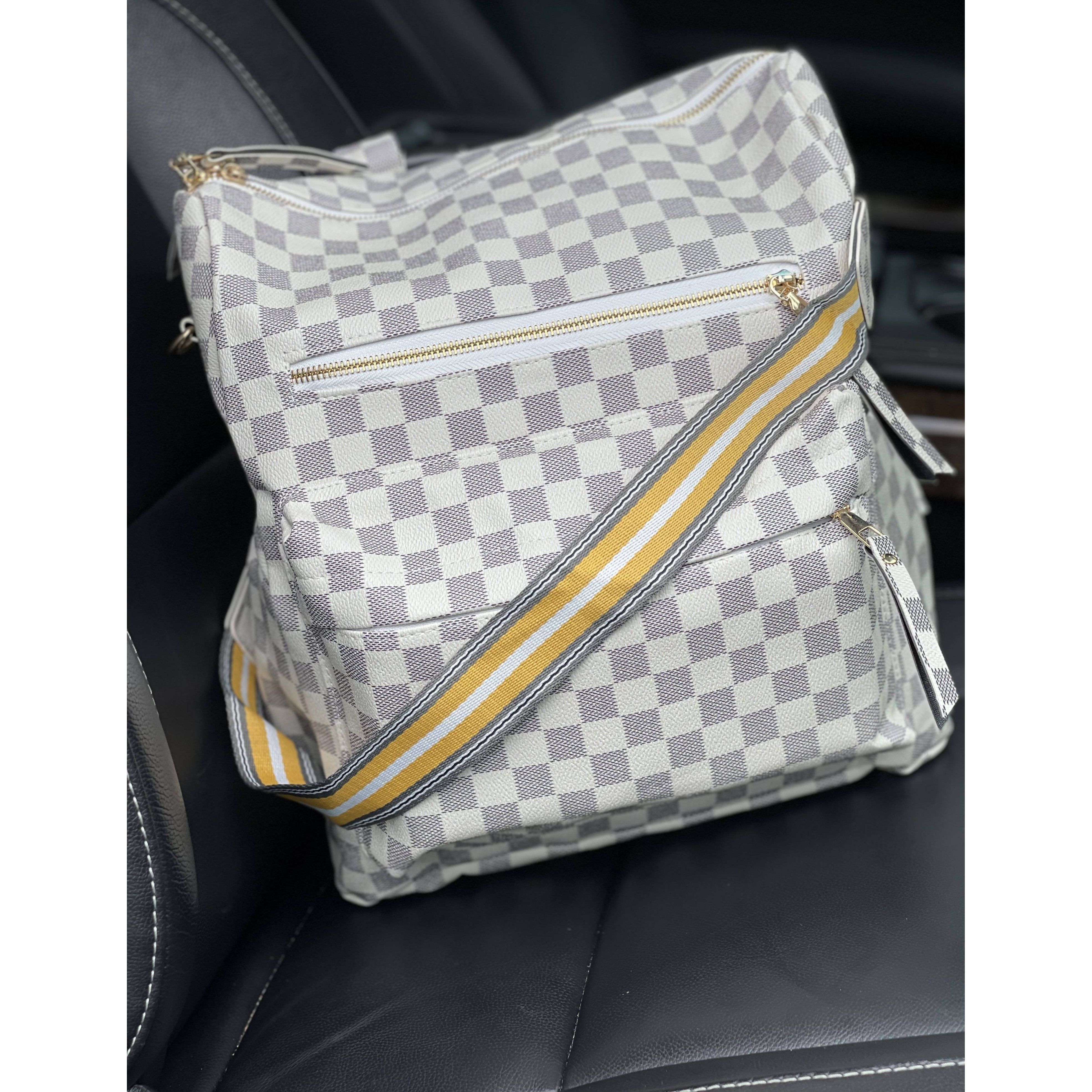 louis vuitton gray and white checkered bag