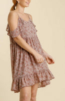 Floral Print Cold Shoulder Flutter Sleeve Dress