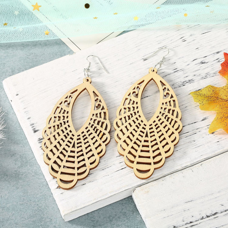 Carefree days - carved wood earrings