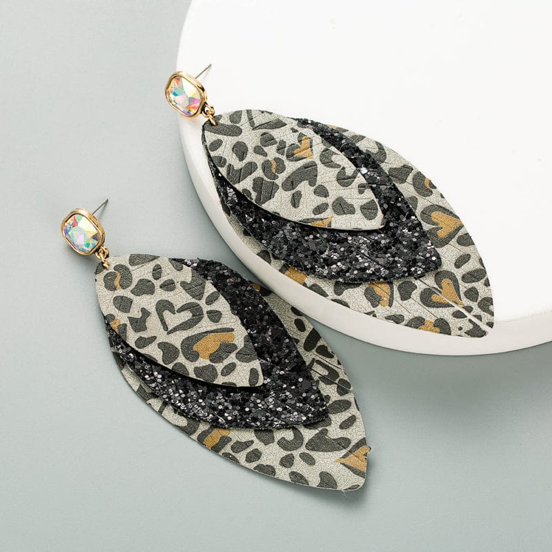 Boho Multi Leaf Leopard Print Earrings