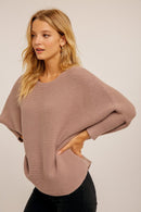 Boat Neck Ribbed Sweater