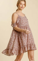 Floral Print Cold Shoulder Flutter Sleeve Dress