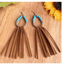 Turquoise Beaded Leather Tear Drop Dangle