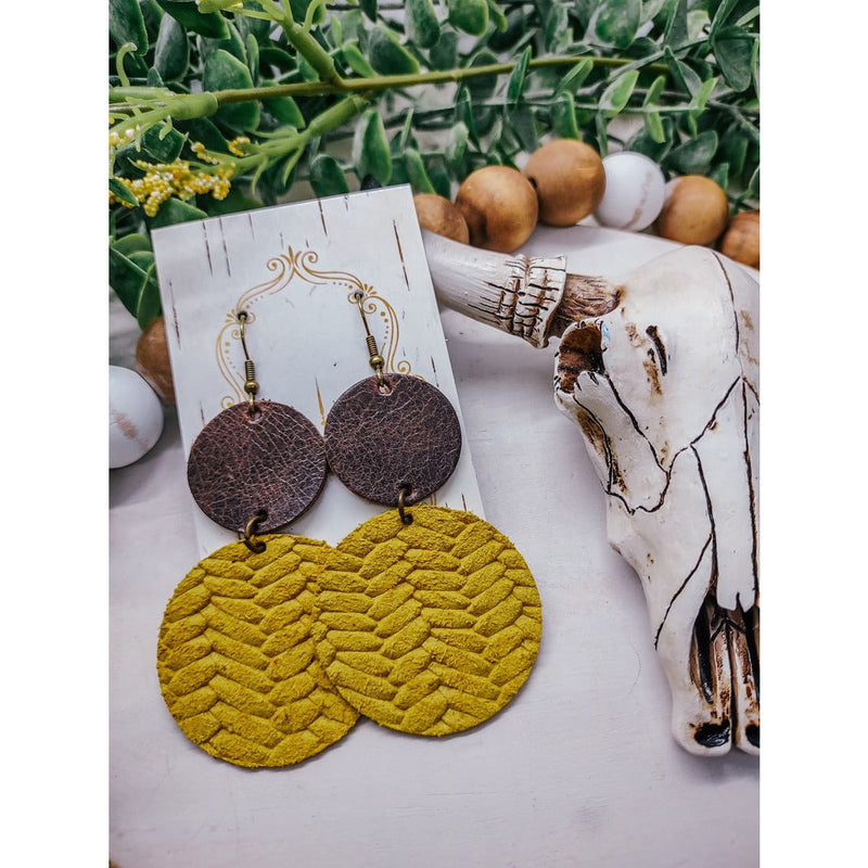 Mustard & Whiskey Genuine Leather Stacked Circle Earrings - Rhondas Beauty Banter Boutique