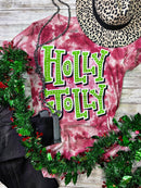 Holly Jolly on Red Tie Dye
