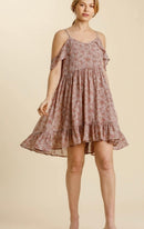 Floral Print Cold Shoulder Flutter Sleeve Dress