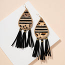 Large Animal Print Calf Hair Fringed Earrings