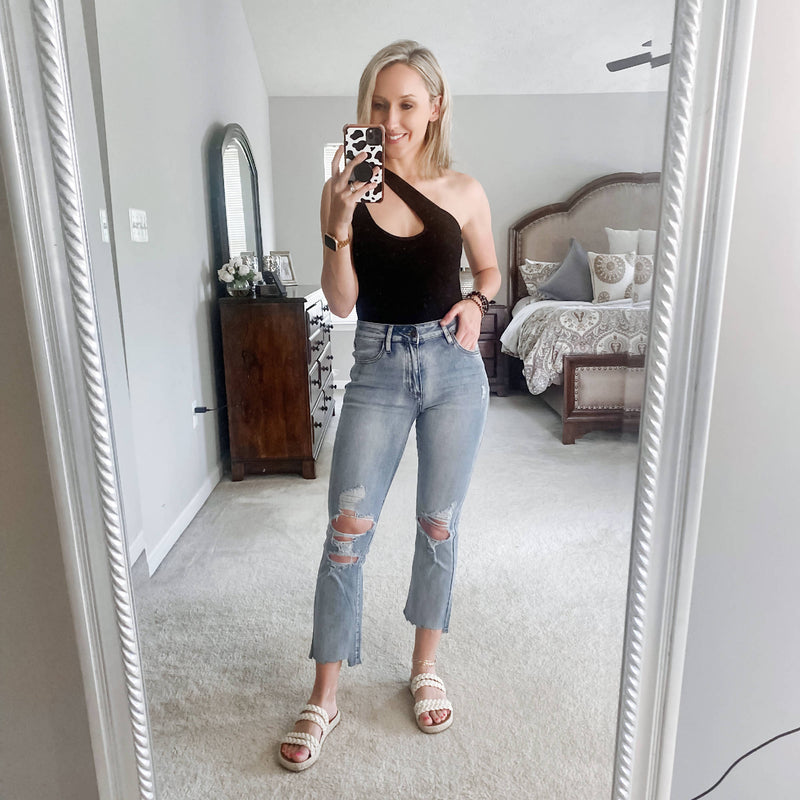 Gina High Waisted Ripped Straight Leg Jeans