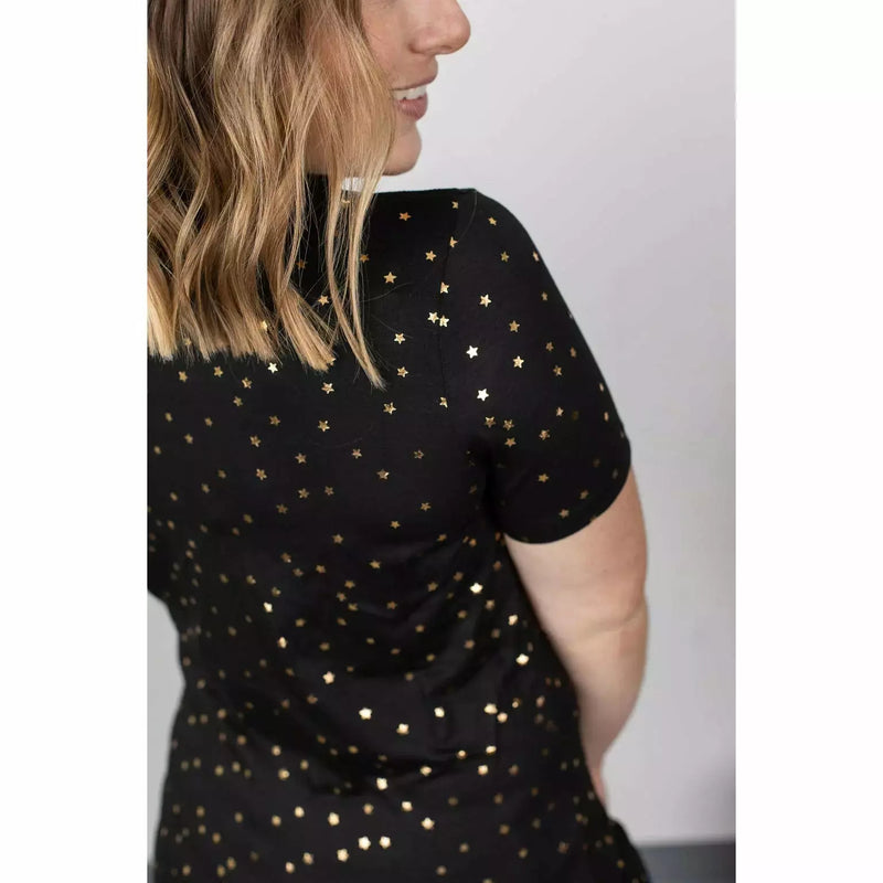 Olivia in Gorgeous Foiled Stars Tee