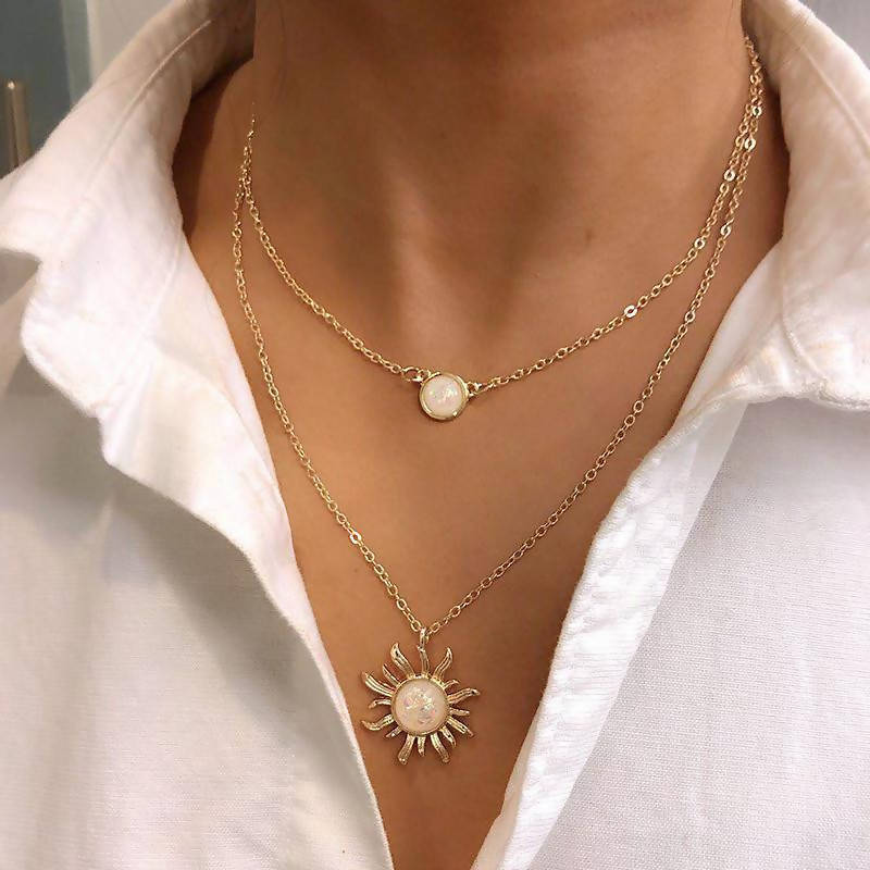 Sunflower and Opal Double Necklace