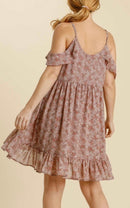 Floral Print Cold Shoulder Flutter Sleeve Dress