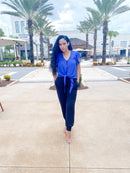 Button Tie Blue Blouse