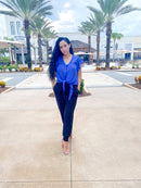 Button Tie Blue Blouse