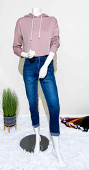 Cropped Knit Hoodie Light Pink