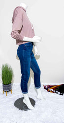 Cropped Knit Hoodie Light Pink