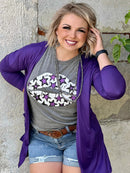 Purple Solid Black Mid Length Cardi
