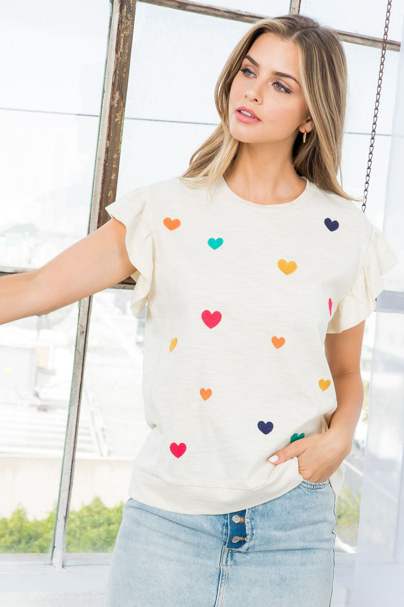 The Heather Colorful Embroidered Heart Top