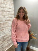 Second Glance Cable Glance Knit Sweater - pink