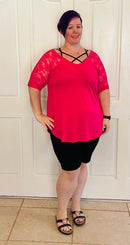 Lace Short Sleeve Top-Ruby(380)