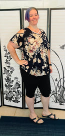 Navy Floral Cold Shoulder Top(102)