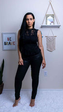 Sleeveless Lace Ruffled Blouse