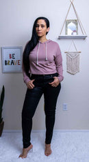 Cropped Knit Hoodie Light Pink