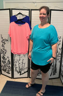 Rolled Sleeve Boat Neck Top-Royal(378)