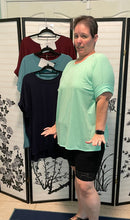 Round Neck Rolled Sleeve Top-Navy(382)