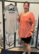 Short Sleeve Flowy Henley- Rose(392)