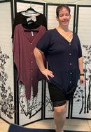 Short Sleeve Button Down Top-Navy(391)