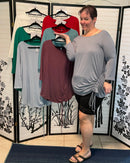 Side Ruched 3/4 Sleeve Top- Cement(302)