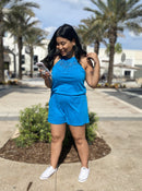 Crochet Neckline Romper Sky Blue