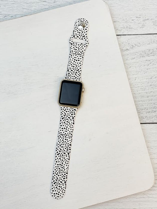 White & Black Spotted Silicone Watch Band - M/L