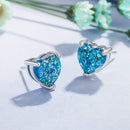Blue Opal Heart Stud Earrings