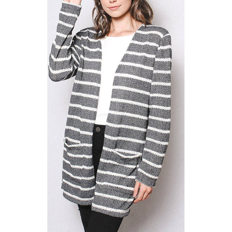 WOMEN LONG SLEEVE OPEN FRONT TWILL CARDIGAN WITH POCKETS