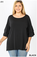 Double Ruffle Sleeve Top-Black(6)