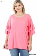 Double Ruffle Sleeve Top-Pink(402)