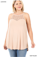 Sleeveless Lace Detail Halter Top- Blush(541)