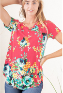 Red Floral V-Neck Top(187)