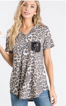 Leopard Print Sequin Pocket Top(134)