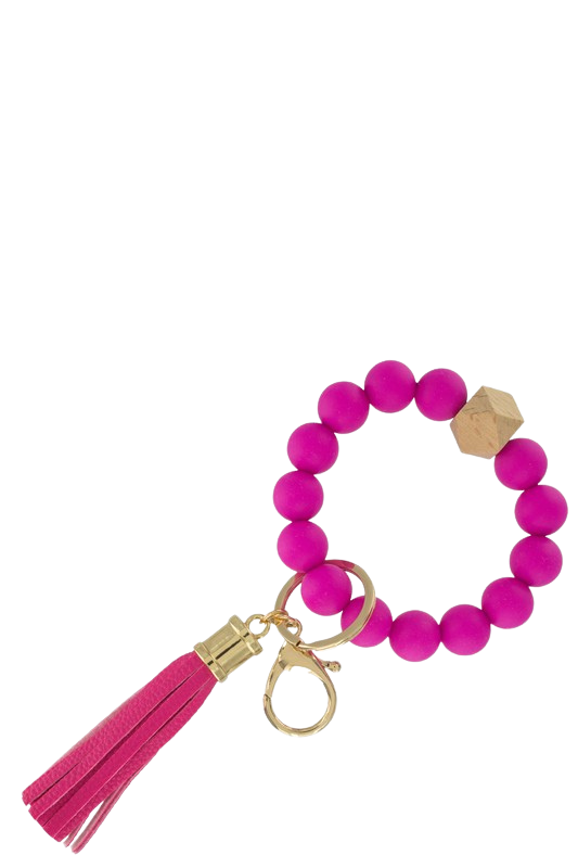 Dark Pink Bangle Keychain | Silicone Wristlet Key Ring | Bead Bracelet