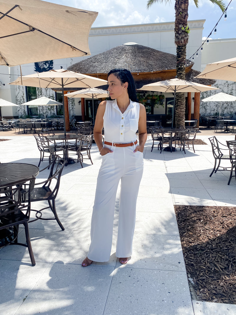 White Belted Jumpsuit